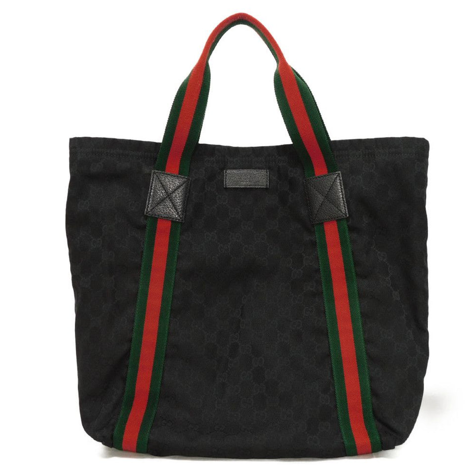 Gucci Tote Bag 189669 GG canvas x calf leather (embossed) black Logo embossing GG canvas tote