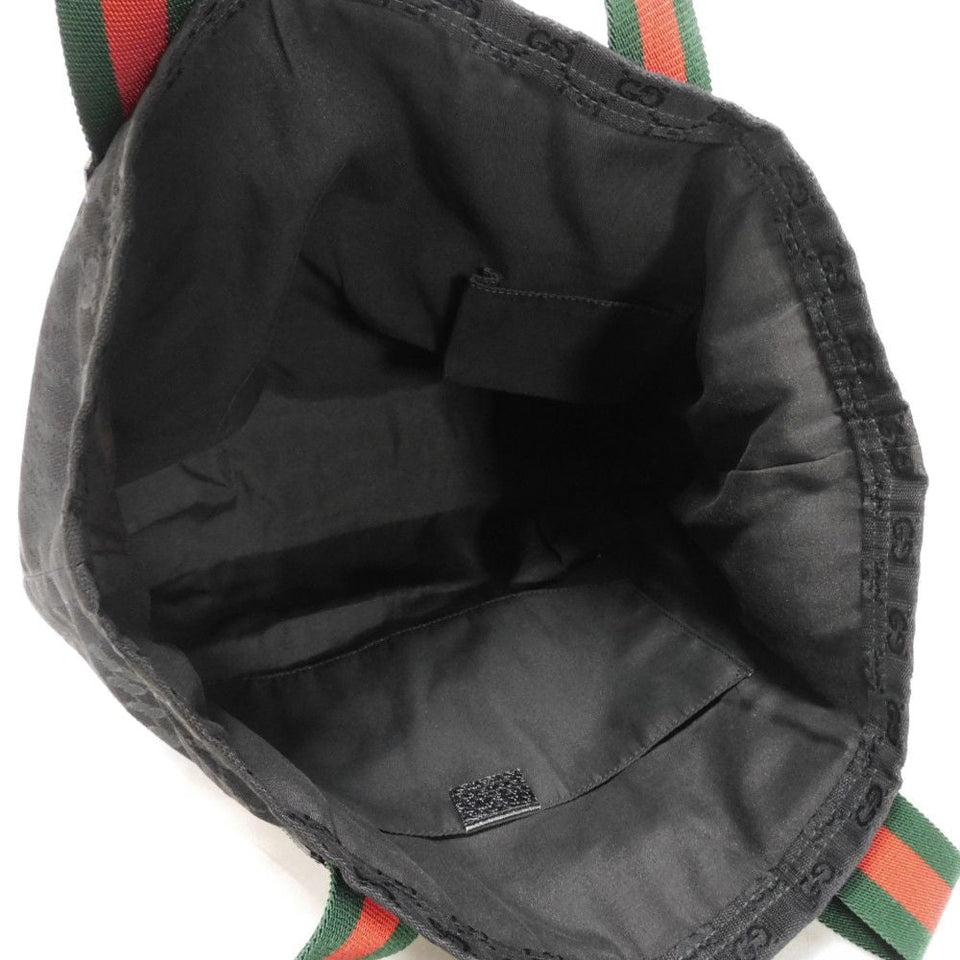 Gucci Tote Bag 189669 GG canvas x calf leather (embossed) black Logo embossing GG canvas tote