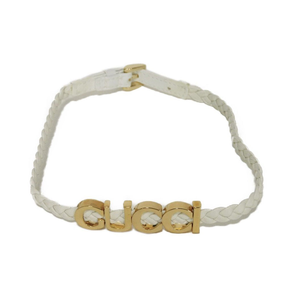 Gucci Necklace 684630 IAAA1 8078 Calf leather white Logo metal logo INTRECCIATO choker