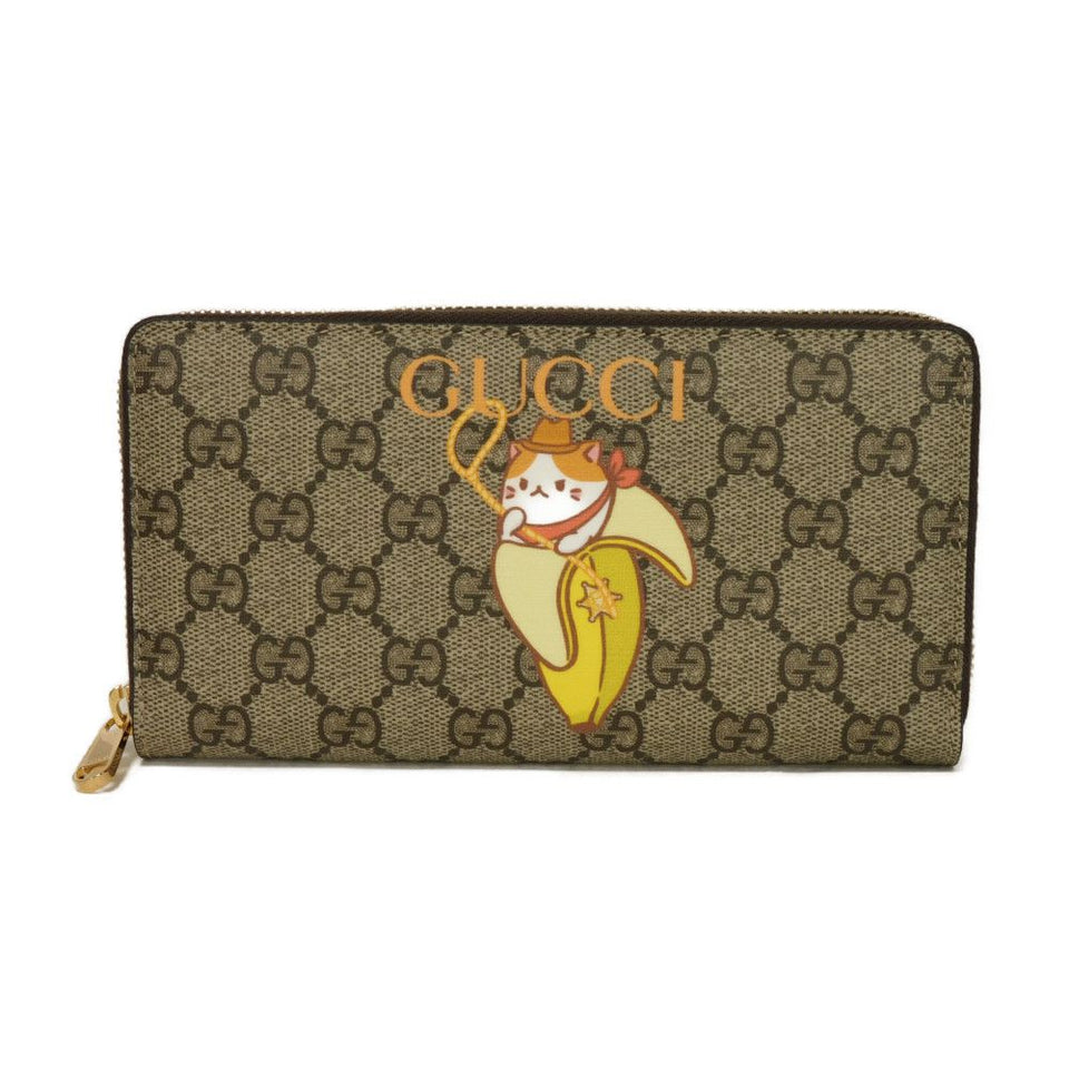 Gucci Long Wallet Purse 701060 U2VAG 8679 GG Supreme canvas (polyurethane finish) x calf leather beige GG Supreme Bananya Zip Around Wallet