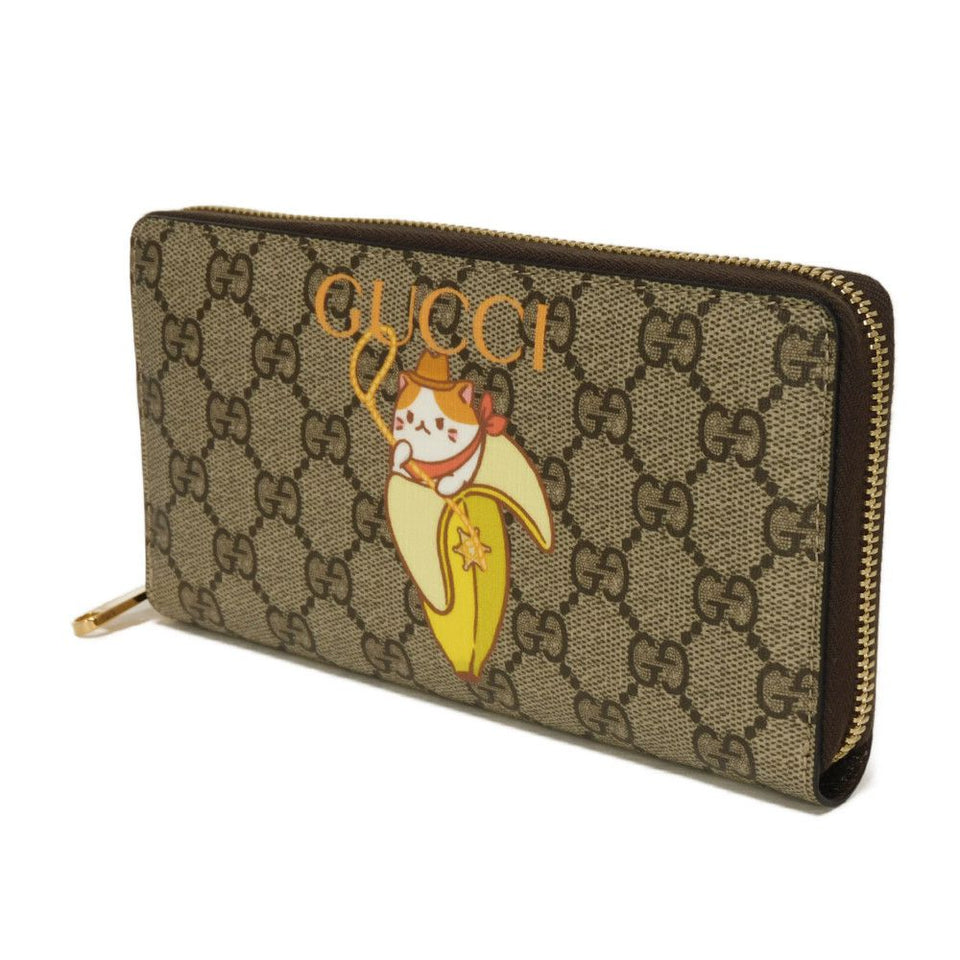 Gucci Long Wallet Purse 701060 U2VAG 8679 GG Supreme canvas (polyurethane finish) x calf leather beige GG Supreme Bananya Zip Around Wallet