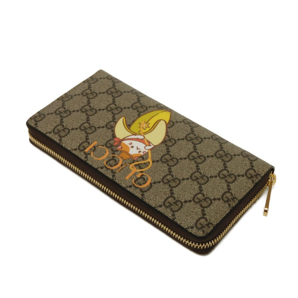 Gucci Long Wallet Purse 701060 U2VAG 8679 GG Supreme canvas (polyurethane finish) x calf leather beige GG Supreme Bananya Zip Around Wallet