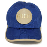 Gucci hat 627114 4HK79 4377 GG nylon x calf leather (embossed) blue GG nylon Off the Grid Baseball Cap