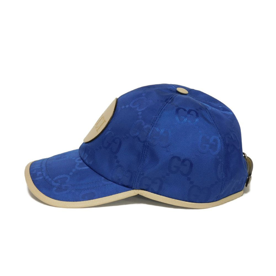 Gucci hat 627114 4HK79 4377 GG nylon x calf leather (embossed) blue GG nylon Off the Grid Baseball Cap