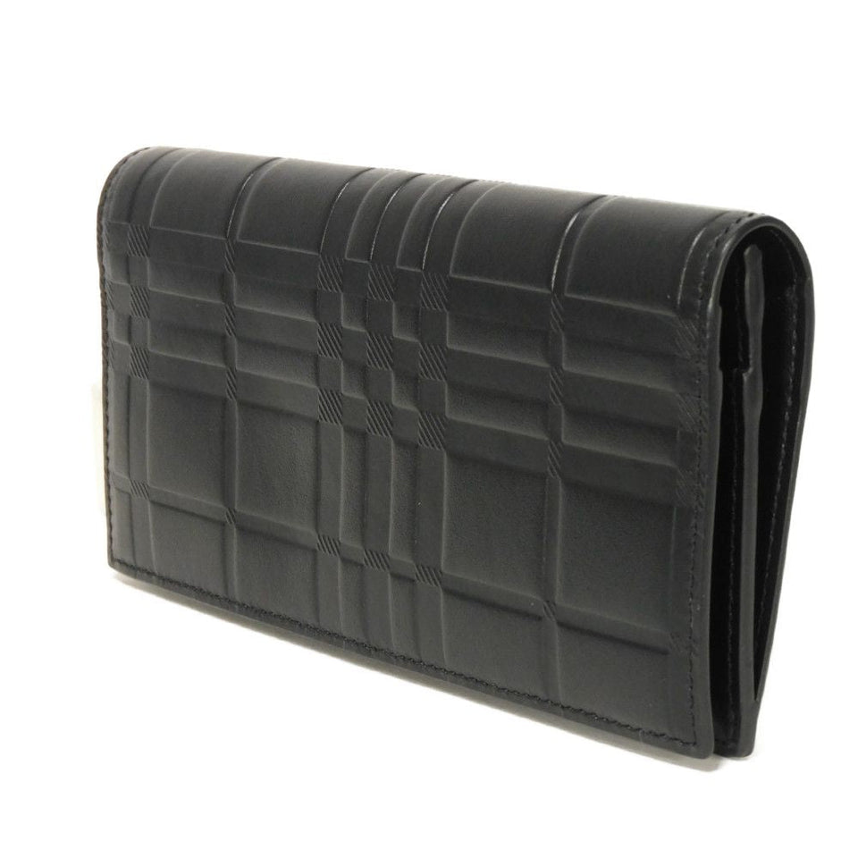 Burberry Long Wallet Purse 8054850 Smooth Calfskin Leather black Logo foil stamping Embossed Check Continental Wallet