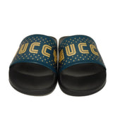 Gucci Sandals 522023 Supreme canvas (polyurethane coating) x calf leather x rubber Turquoise SEGA Sega logo GUCCY print slides 7