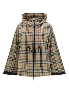 Luxury Burberry WoMen's Back-tone Check Zip-up Hooded Jacket Beige
