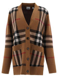 Luxury Burberry Check Wool Cashmere Cardigan Brown