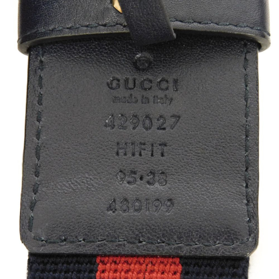 Gucci belt 429027 H1FIT 8497 cotton Navy logo B-Web Stripe GI Belt, 40mm