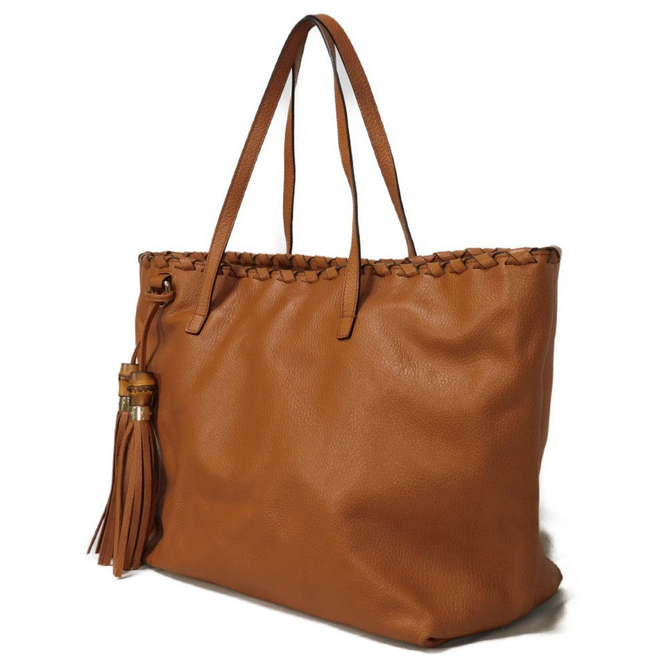 Gucci Tote Bag 354666 Calf leather (embossed) Brown charm Bamboo Tassel Large Tote