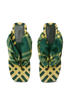 Luxury Burberry Check Pool Flat Slides Green