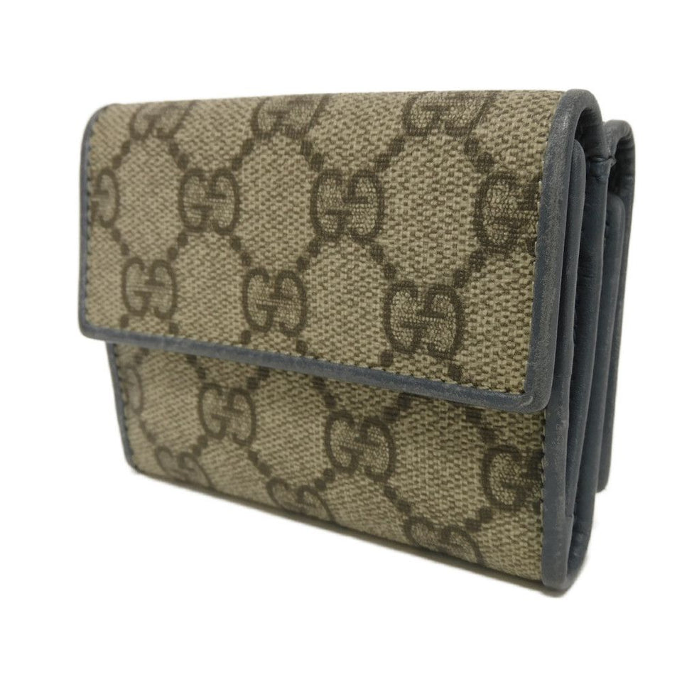 Gucci Tri-fold wallet 256442 GG Supreme canvas (polyurethane finish) x calf leather beige Double G GG Supreme Mini Wallet