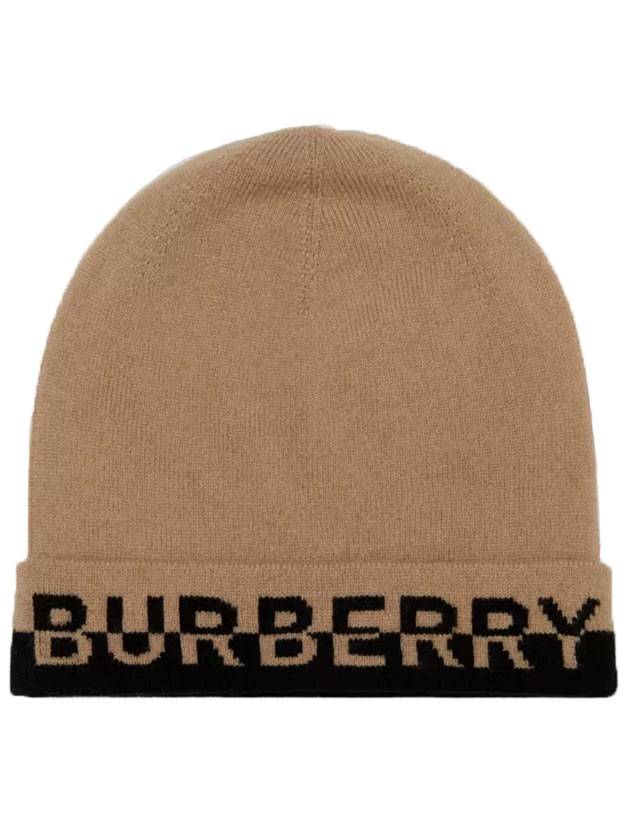 Luxury Burberry Cashmere Intarsia Logo Beanie Brown