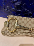 Gucci Horsebit 1955 Large Cloth Beige Monogram Gold Leather Shoulder bag
