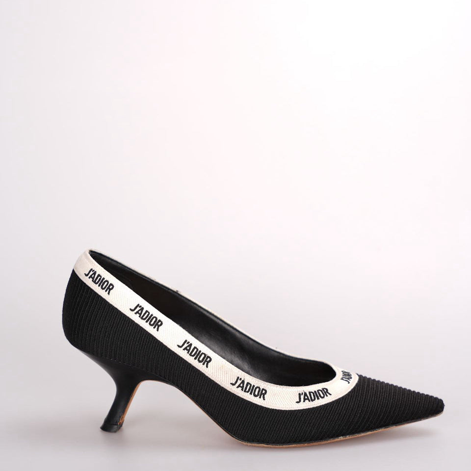 Christian Dior Black Canvas J'aDior Pumps Size 37.5D with Beige Insole