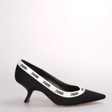 Christian Dior Black Canvas J'aDior Pumps Size 37.5D with Beige Insole