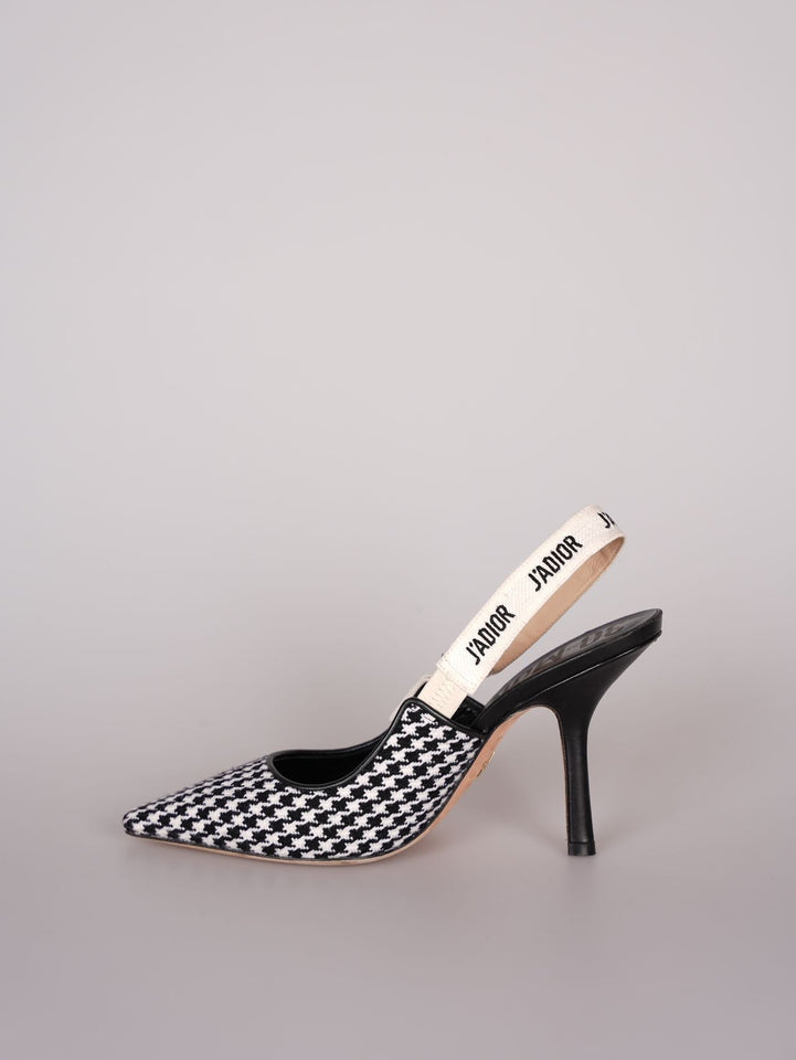 Dior J'ADior Sandals in Black and White Houndstooth Canvas Size 38