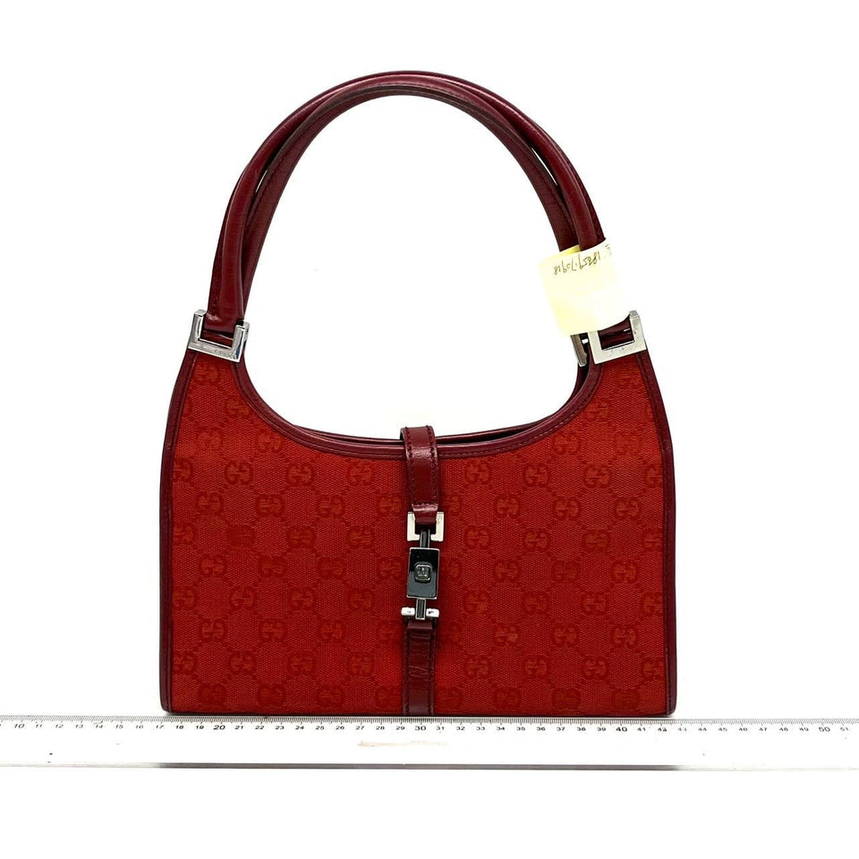 Gucci Jackie Vintage Red Monogram Fabric and Leather Shoulder Bag