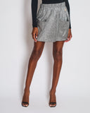 Louis Vuitton Silver Metallic Mini Skirt with Logo Plaque and Pocket Detail Size M (UK 10)