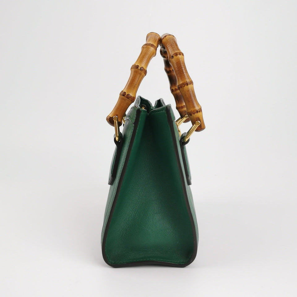 Gucci Diana Mini Green Leather Bag Bamboo Handle with Strap