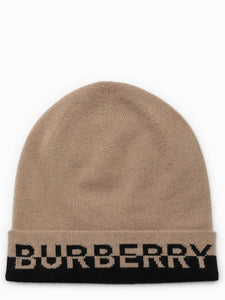 Luxury Burberry Cashmere Intarsia Logo Beanie Brown