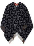 Luxury Burberry Monogram Wool Cashmere Jacquard Cape Grey