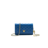 Chanel Lambskin Quilted CC Pearl Crush Wallet On Chain Blue with