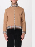 Luxury Burberry Men's Check Trim Track Jacket Camel