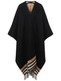 Luxury Burberry Vintage Check Pattern Wool Cashmere Cape Black