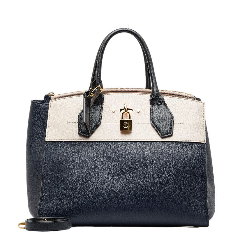 Louis Vuitton City Steamer MM Handbag Navy Beige Calf