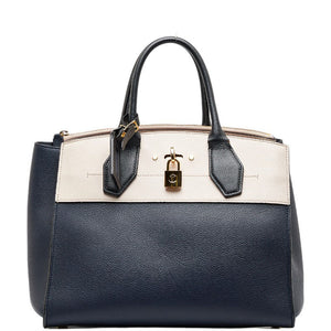 Louis Vuitton City Steamer MM Handbag Navy Beige Calf