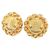 Chanel Coco Mark Wheat Motif Round Earrings