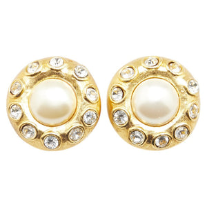 Chanel Rhinestone Faux Pearl Earrings