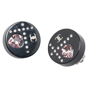 Chanel Coco Mark Rhinestone Heart Earrings