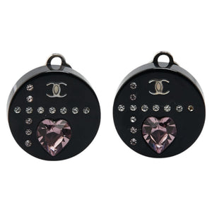 Chanel Coco Mark Rhinestone Heart Earrings