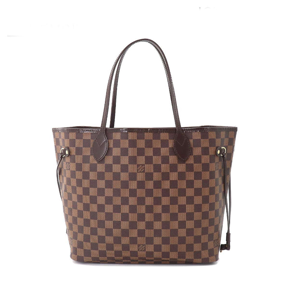 Louis Vuitton Damier Neverfull MM Tote Bag Ebene Brown Red Gold Metal Fittings