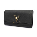 Louis Vuitton Bifold Long Wallet Taurillon Portefeuille Capucines Noir
