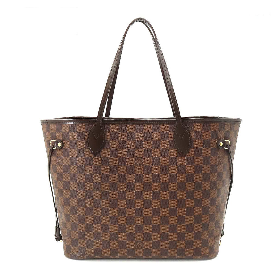 Louis Vuitton Damier Neverfull MM Tote Bag Ebene Brown Cerise Gold Metal Fittings