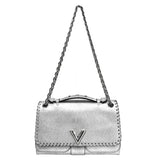 Louis Vuitton Silver Metallic Leather Braided Around Very Chain Bag