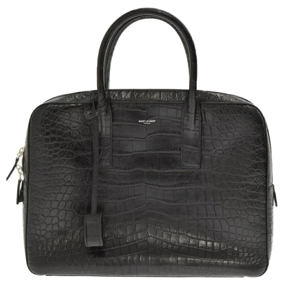 Saint Laurent- Paris Museum Crocodile Embossed Briefcase Leather Black