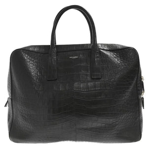Saint Laurent- Paris Museum Crocodile Embossed Leather Briefcase Black