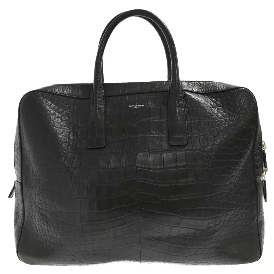 Saint Laurent- Paris Museum Crocodile Embossed Leather Briefcase Black
