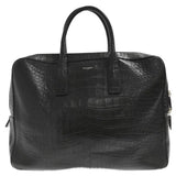 Saint Laurent- Paris Museum Crocodile Embossed Leather Briefcase Black