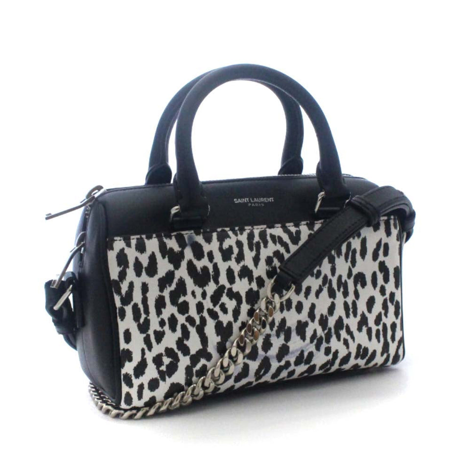 Saint Laurent- Paris Chain Shoulder Bag Baby Duffle Black White Leather