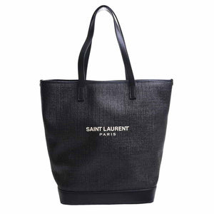 Saint Laurent- Raffia Leather Teddy Tote Bag Black
