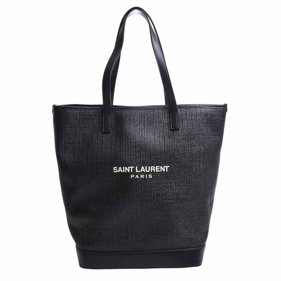 Saint Laurent- Raffia Leather Teddy Tote Bag Black