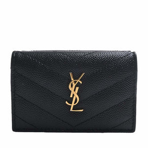 Saint Laurent- Leather Tiny Wallet Tri-fold Compact Wallet Black