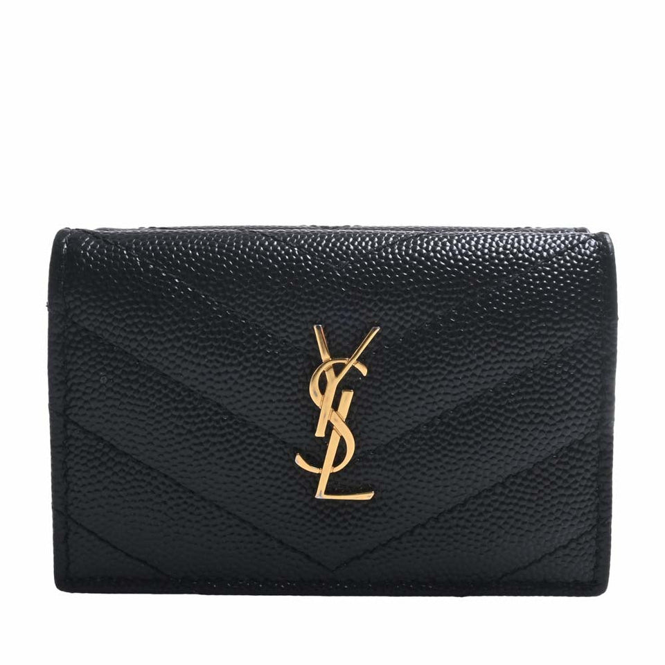 Saint Laurent- Leather Tiny Wallet Tri-fold Compact Wallet Black