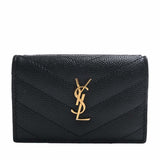 Saint Laurent- Leather Tiny Wallet Tri-fold Compact Wallet Black