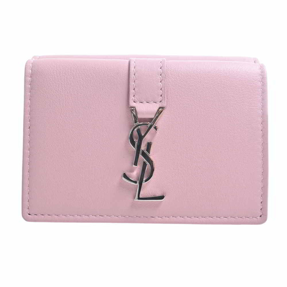 Saint Laurent- Leather Tiny Wallet Tri-fold Compact Wallet Pink